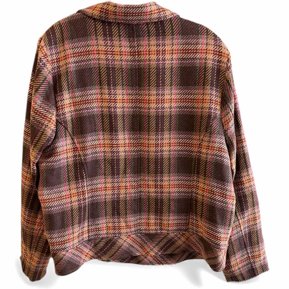 CJ Banks Women's 1X Plaid Jacket Zipper Pockets Collar Brown Pink‎ - Picture 2 of 9